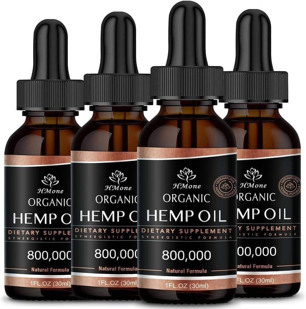 Hemp Oil - 4 Packs 800,000 Maximum Strength - Pure  CO2 Extract Drops - 100% Natural Organic, Vegan, Non-GMO, Grown in USA Free