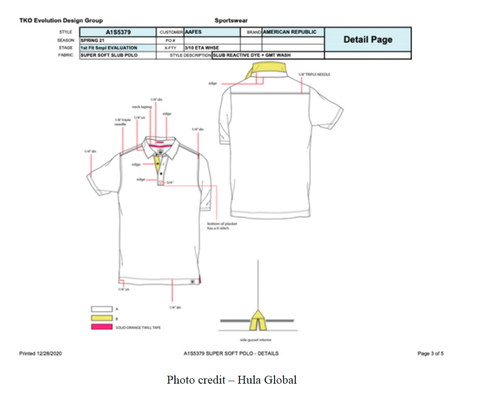 Fashion techpack for polo t-shirt