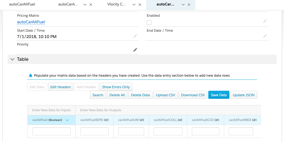 Screenshot of Rating Procedure configuration