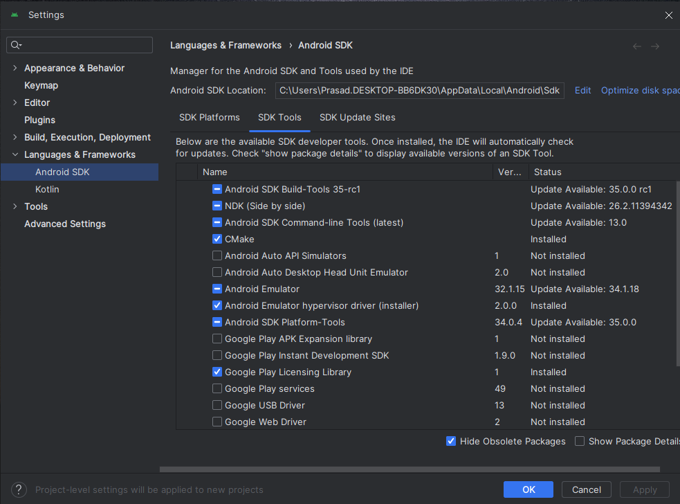 Android Studio SDK tools Download Page