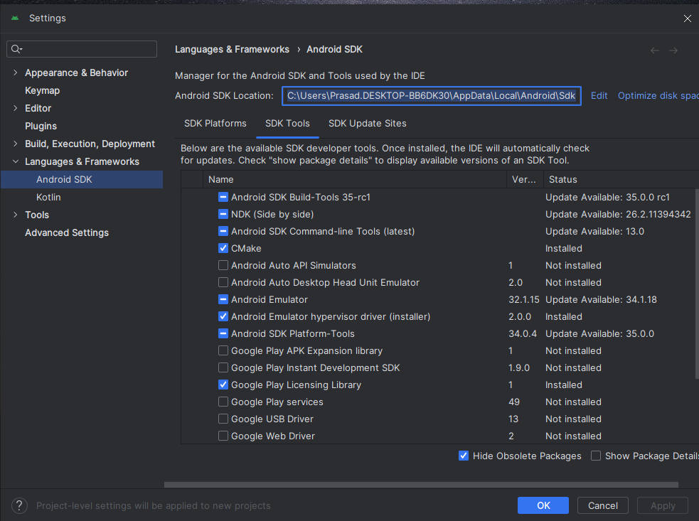 Android Studio SDK Installation Path