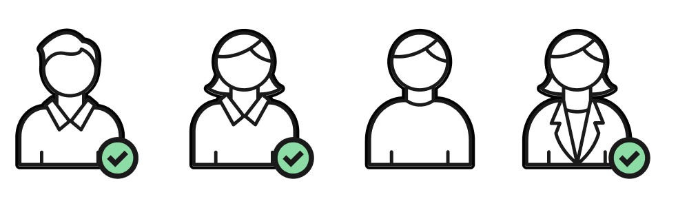 Illustration of various people, some with checkmarks on them.