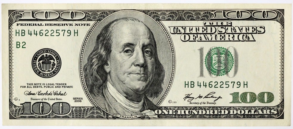 Benjamin Franklin na nota de 100 dólares