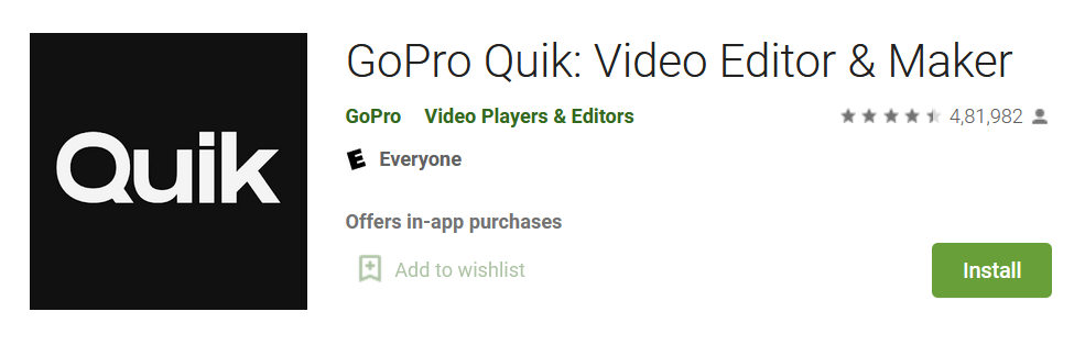 Quik Playstore download screen