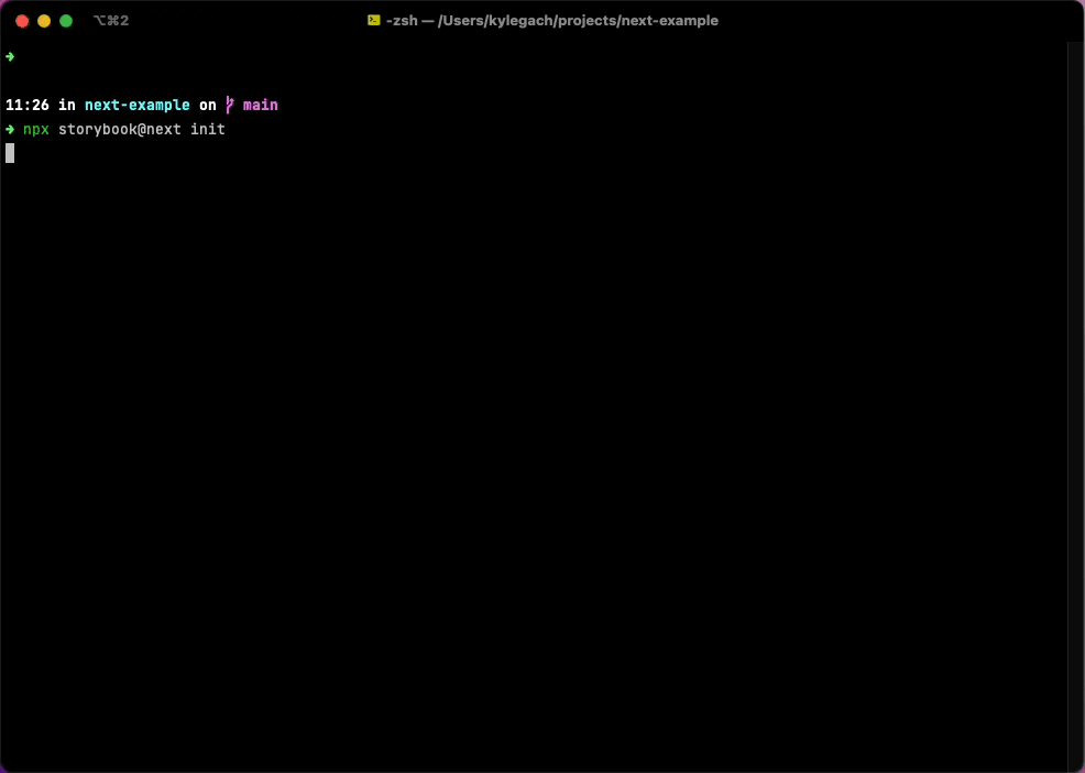 Animation illustrating what happens when you run `npx storybook@next init`