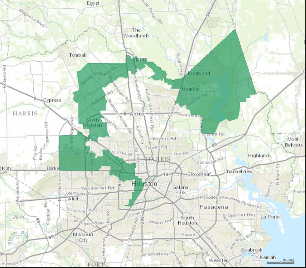 Texas’ 2nd Congressional District in Houston, Texas, represented by Dan Crewnshaw.