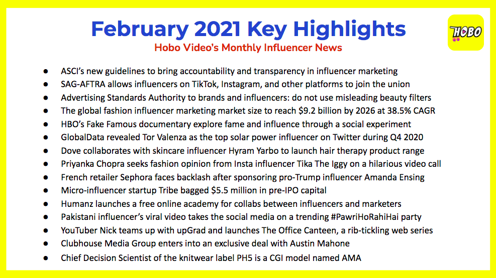 February 2021 Influencer News: Hobo Video’s Monthly News On Influencer Marketing