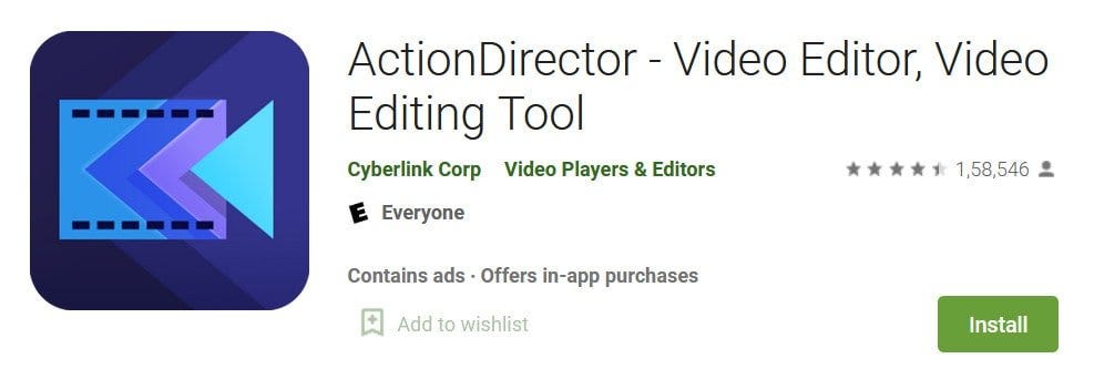 ActionDirector Playstore download screen