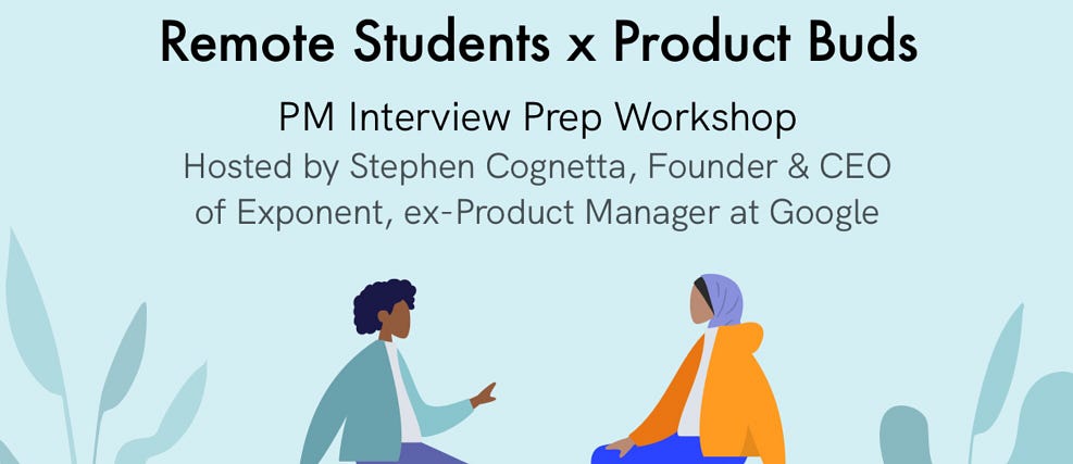 remote students x product buds pm interview prep workshop event cover photo
