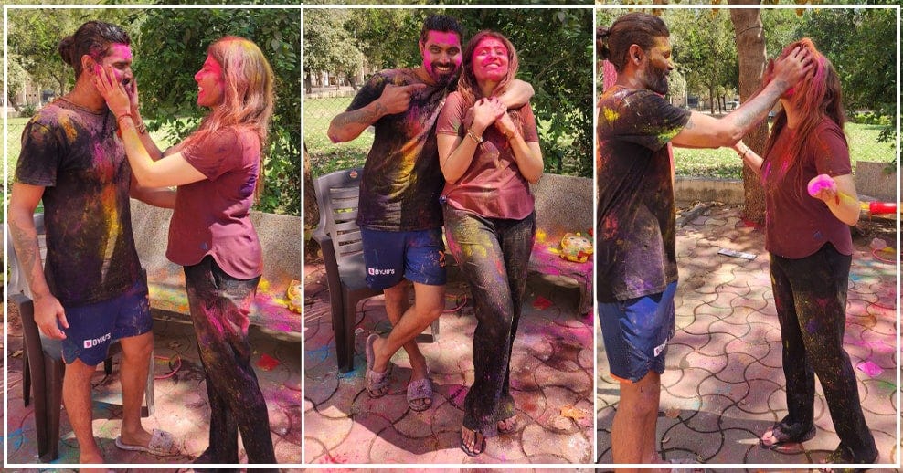 Ravindra Jadeja and his wife Rivaba Jadeja had fun in the mud...both crossed each other...