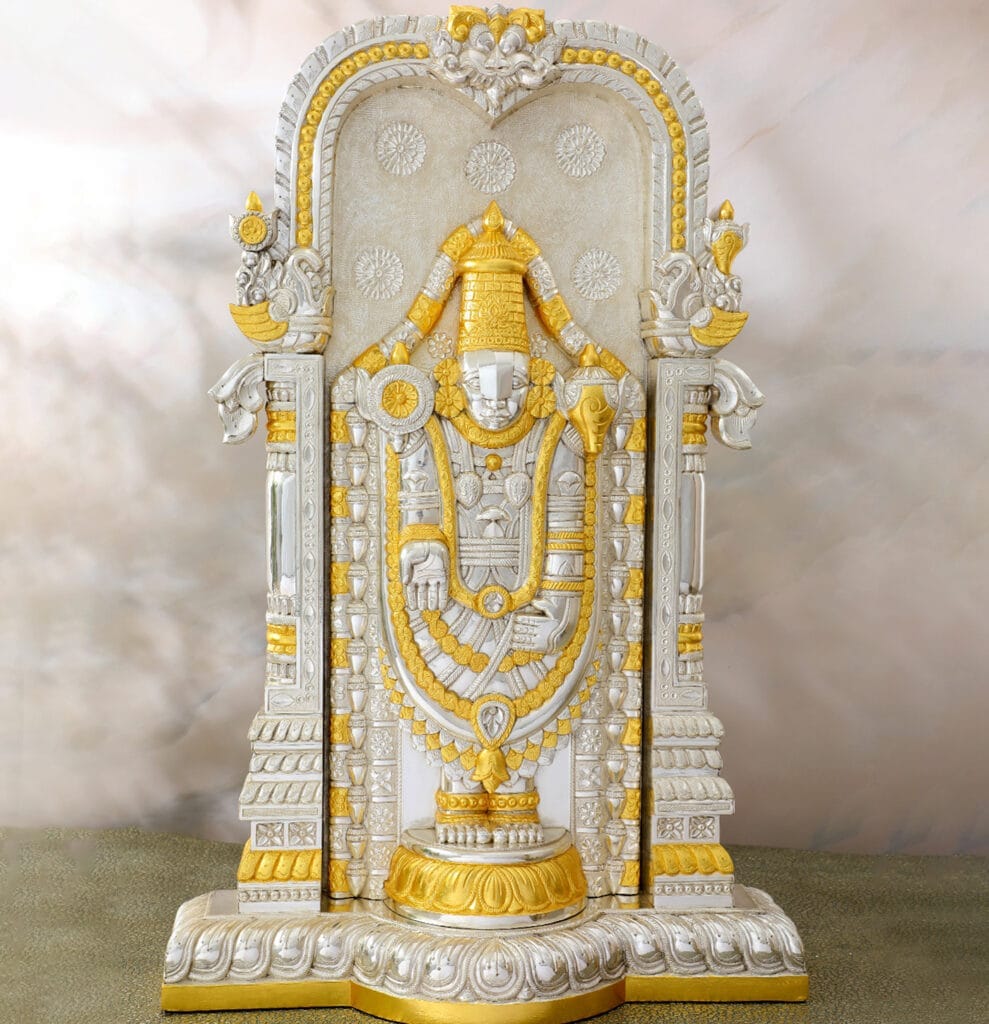 An exquisite Silver God Idol of Tirupati Balaji, representing divine blessings and prosperity, perfect for fulfilling devotees’ wishes and enhancing spiritual energy.