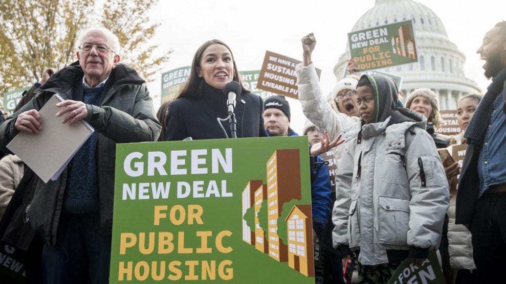 Bernie Sanders and Alexandria Ocasio-Cortez announce the Green New Deal For Public Housing Act in Washington, DC