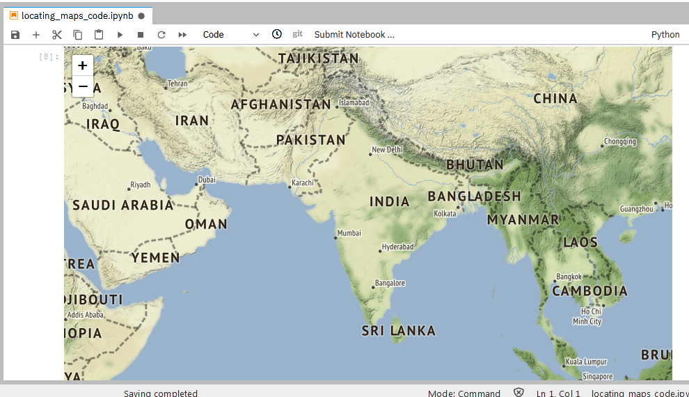 Stamen Terrain Map centered ariund India