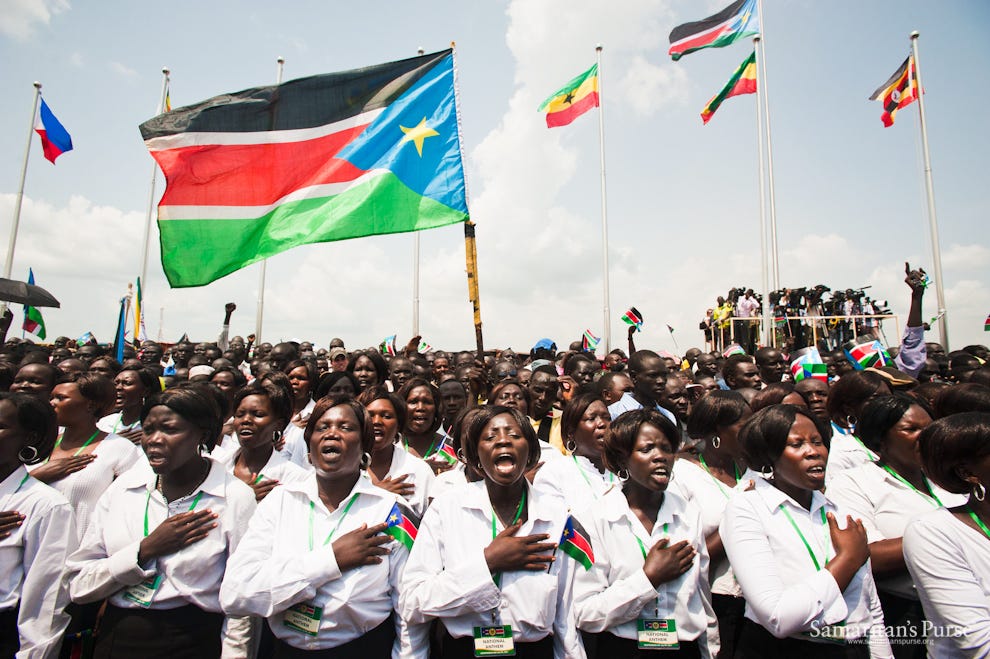 CHOIRS SING THE NATIONAL ANTHEM OF SOUTH SUDAN AT THE INDEPENDENCE DAY CEREMONY
