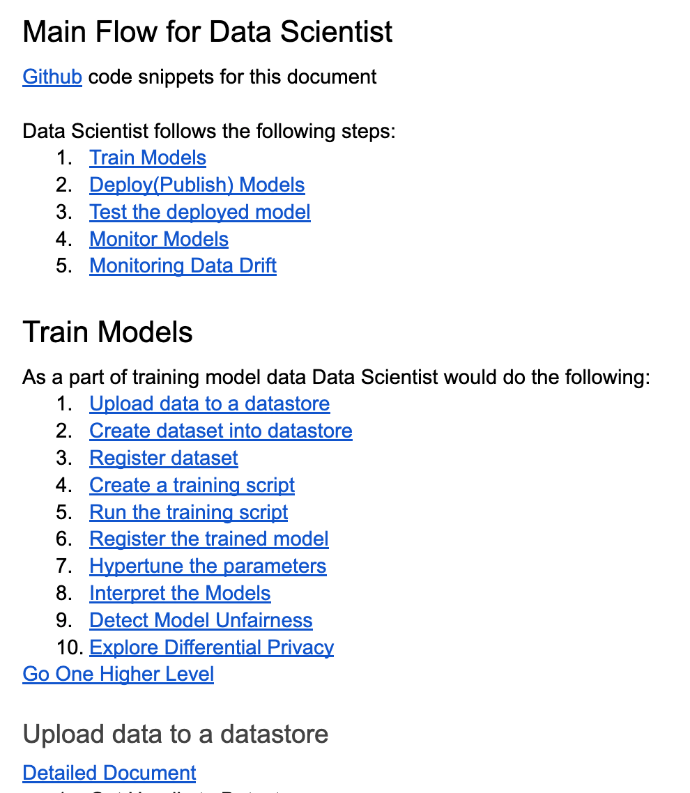 Snippet of the first page of “Azure Data Scientist End2End CodeFlow”