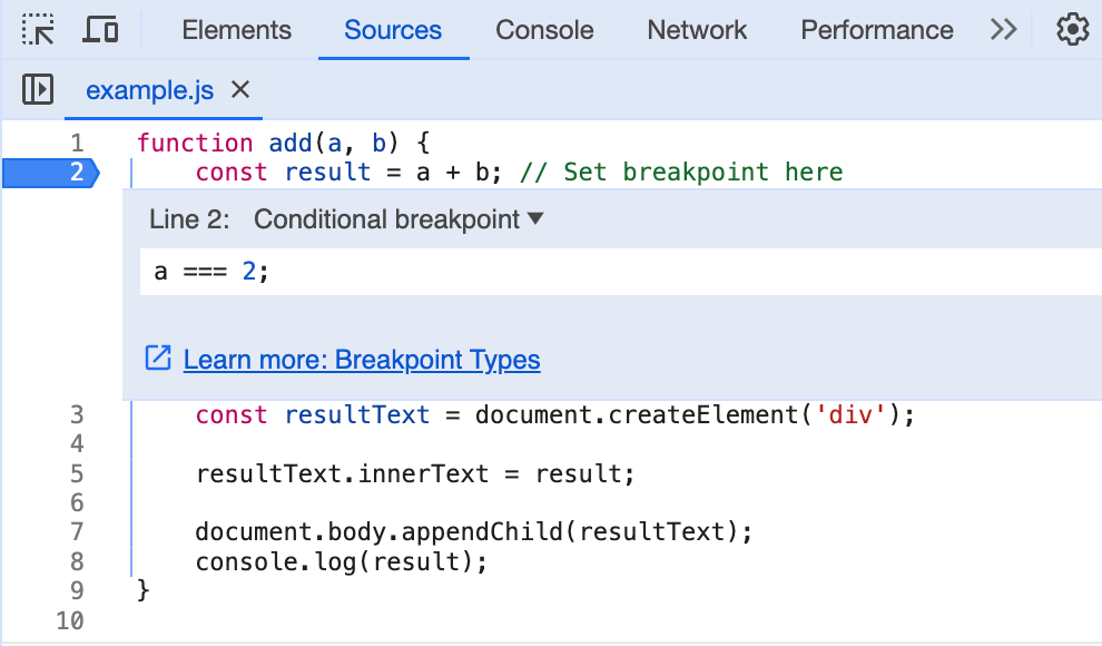 Conditional Breakpoint Example