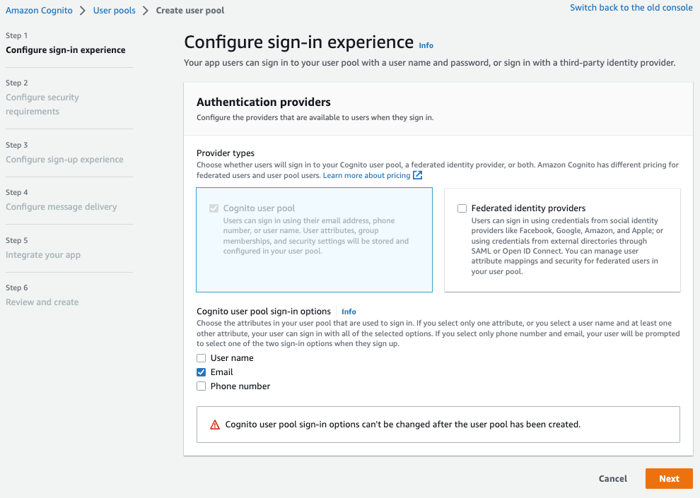 AWS Cognito sign-in experience