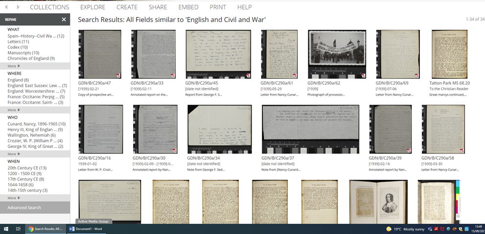 LUNA search results page for ‘English Civil War’