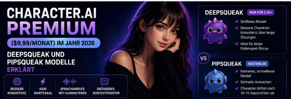 Character.AI Premium ($9,99/Monat) im Jahr 2026 — DeepSqueak und Pipsqueak Modelle erklärt