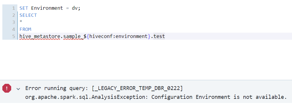 Error in SQL Editor of Configuration Environment not available