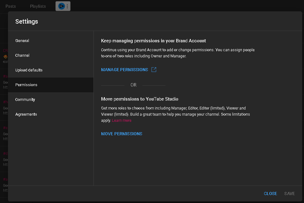 A screenshot from the Youtube Studio to give access to third party.