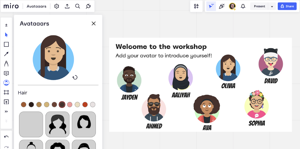 Screenshot of Miro board with Avataaars app installed