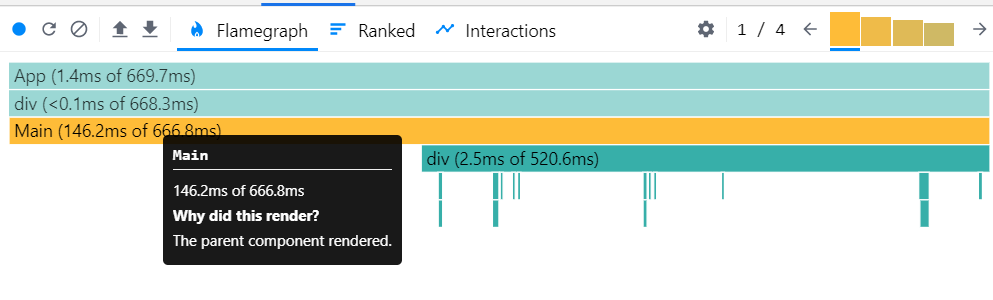 React profiler screenshot where Main re-renders often