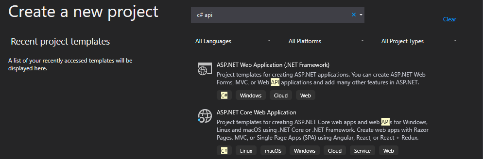 Sticking to the usual ASP.NET for now, but working to migrate to ASP.NET Core