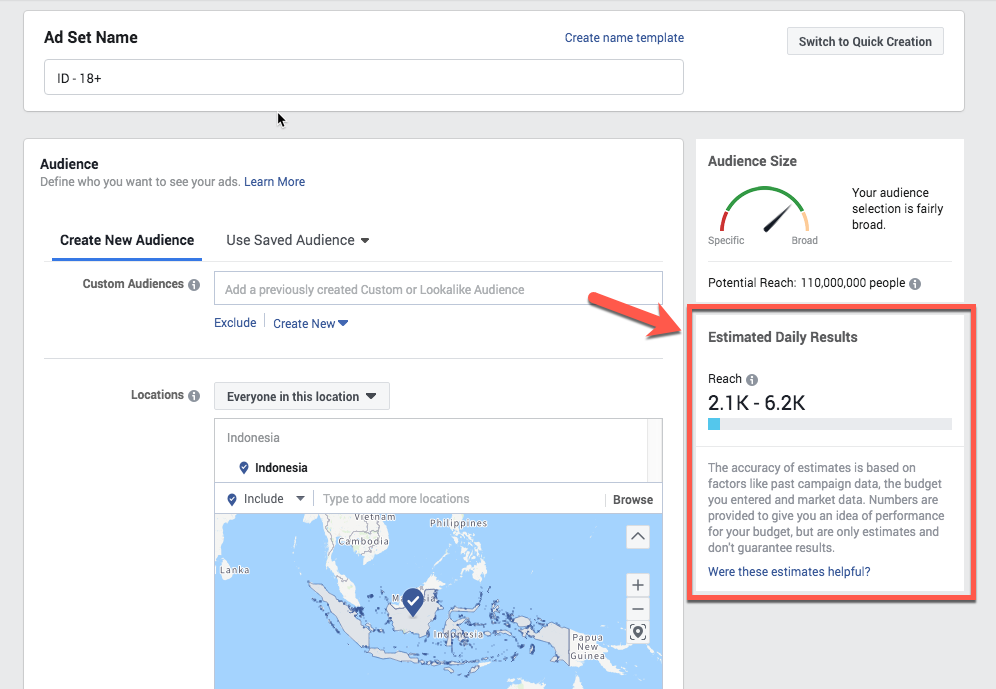 facebook estimated daily results