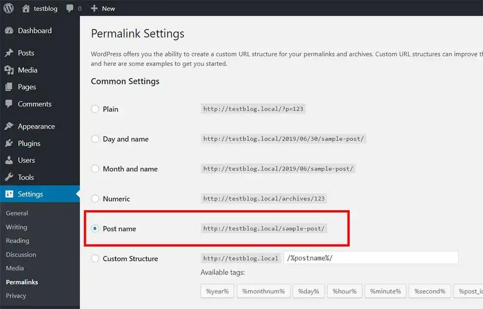 Selecting-permalink-structure