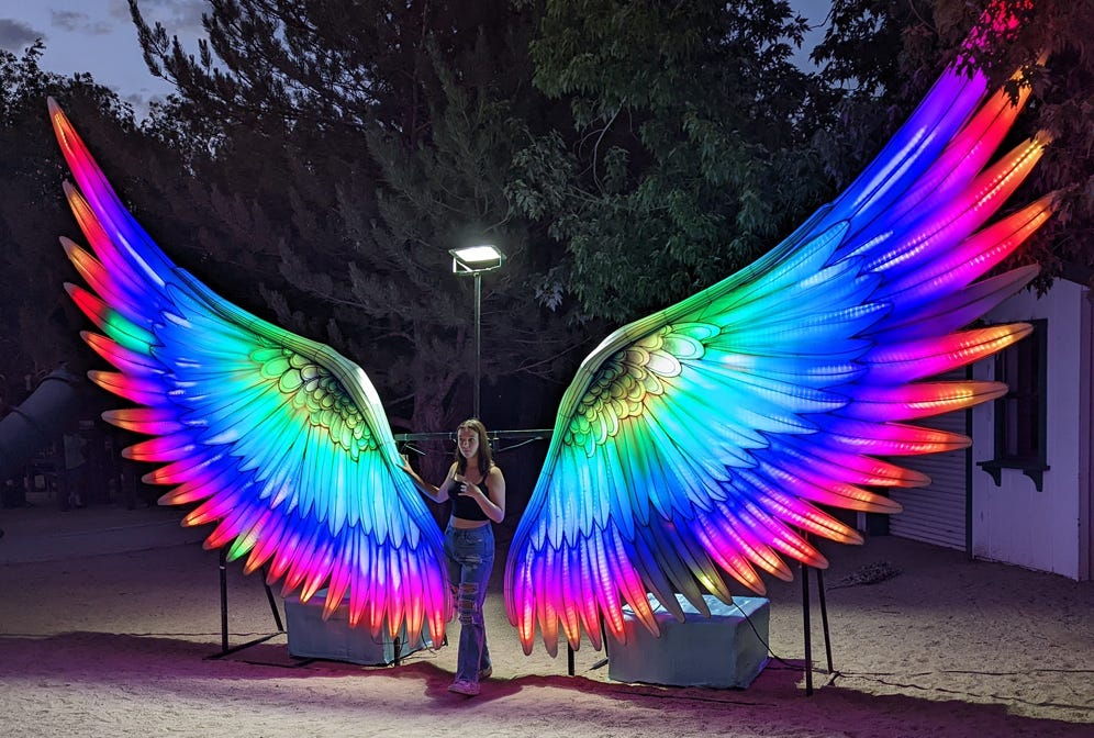 Try on magnificent angel wings at the Dragon Lights Festival in Reno, NV. (© Michael Kamerick)