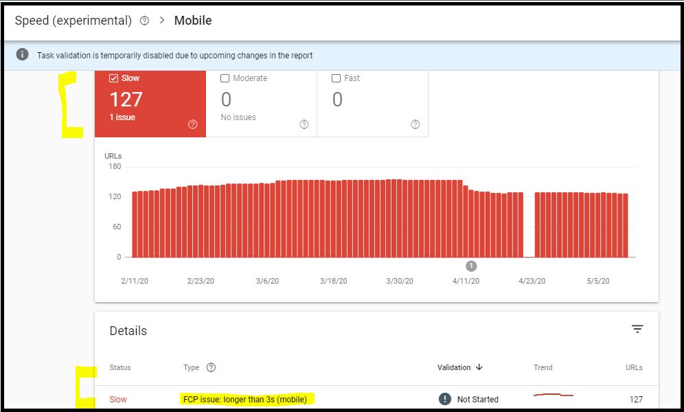 Google Search Console FCP error on Mobile