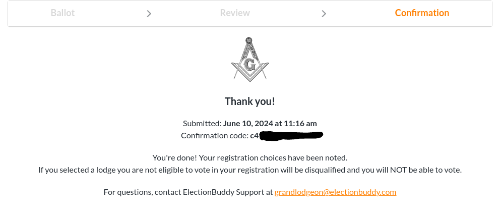 Screenshot…Registration Confirmation