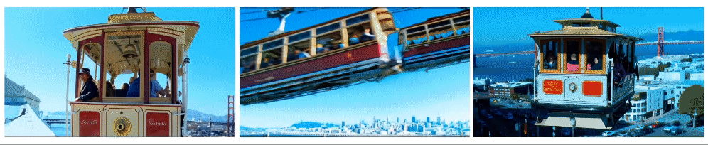 Three trolleys in San Francisco start from different angles, but they end up at the same scene.