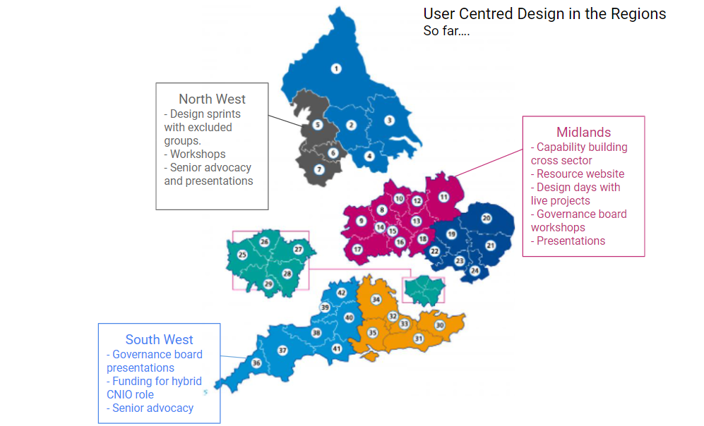 A map of the NHSE regions showing activity in 3 areas