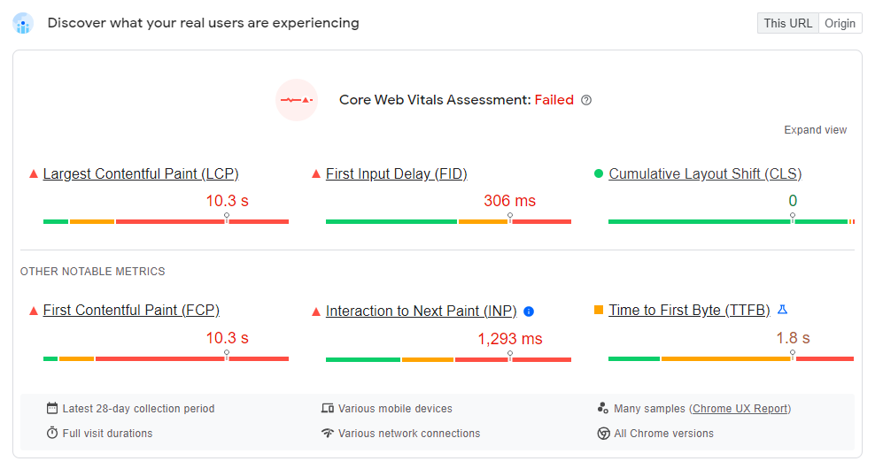 Screenshot from PageSpeed Insights with Web Vitals Metrics