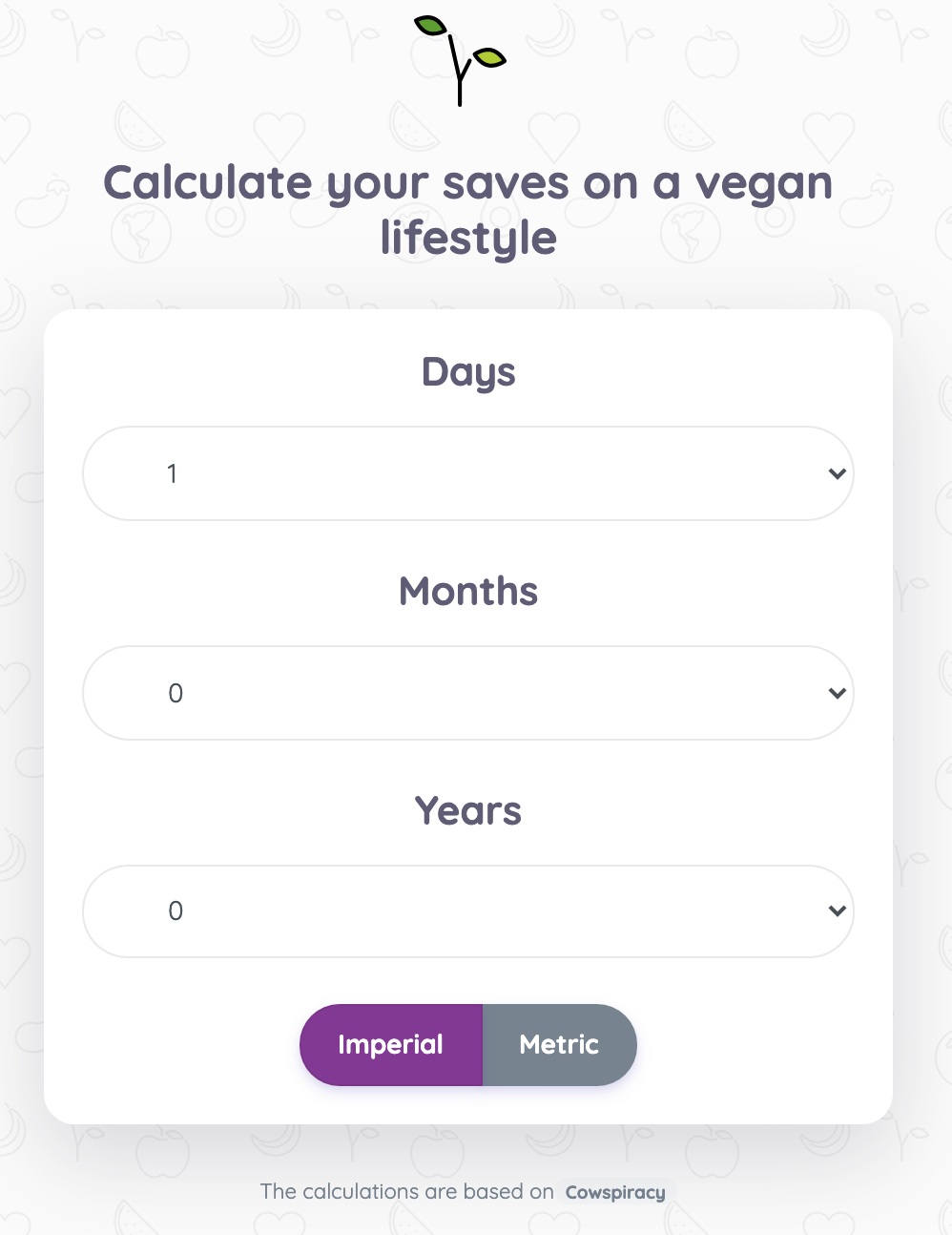 5 Vegan saves calculator form