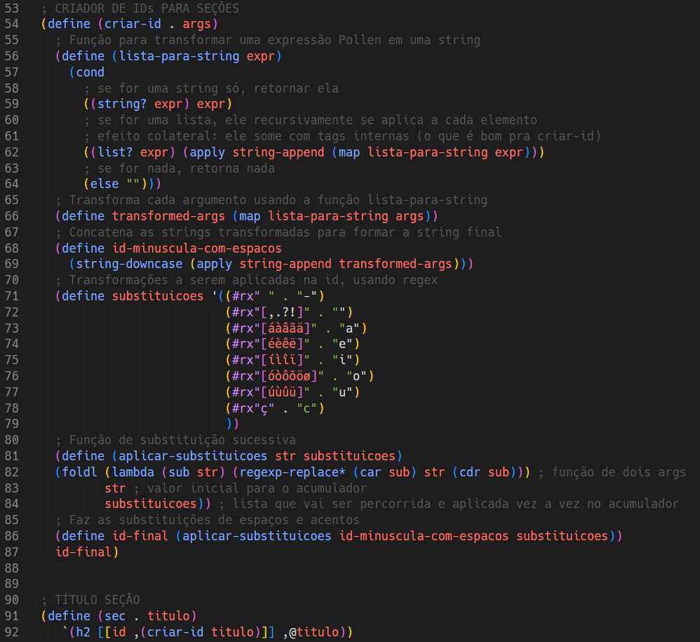 Trecho de código Racket que vai da linha 53 à 92.