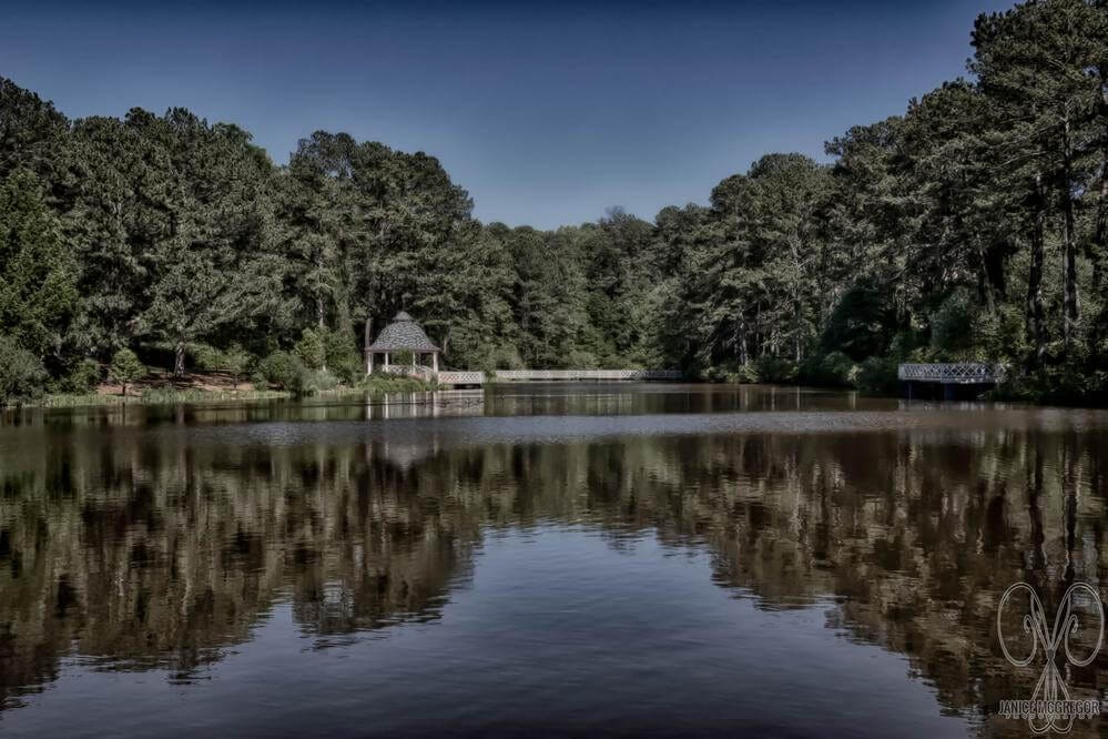 A View from the far end of the lake at the Vines Botanical Gardens in Loganville, GA.