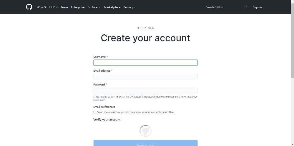 The sign up page for Github Pages