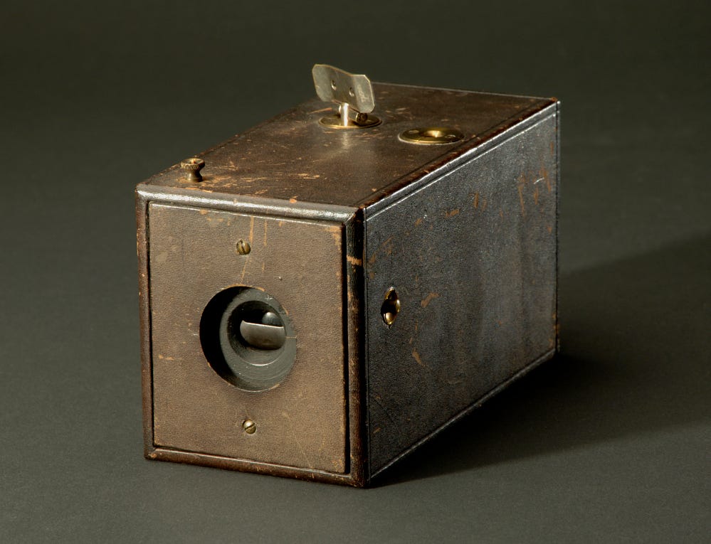 The original Kodak camera which retailed for $25 and came loaded with a roll of film good for 100 photographs