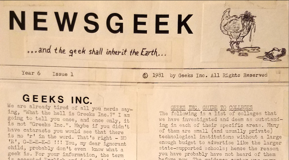 Newsgeek underground newspaper page 1, showing masthead and crudely-drawn picture of a chicken with its head cut off.