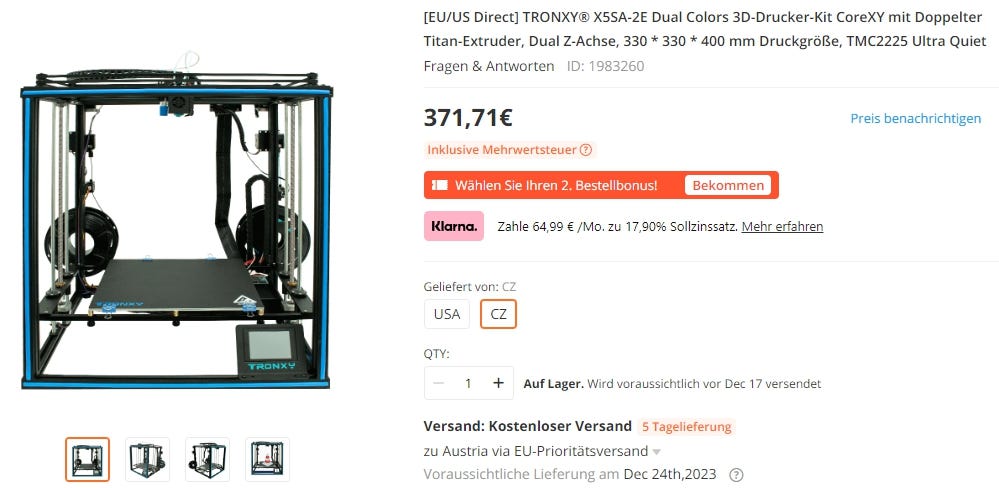 TRONXY® X5SA-2E Dual Colors 3D-Drucker-Kit CoreXY mit Doppelter Titan-Extruder, Dual Z-Achse, 330 * 330 * 400 mm Druckgröße, TMC2225 Ultra Quiet