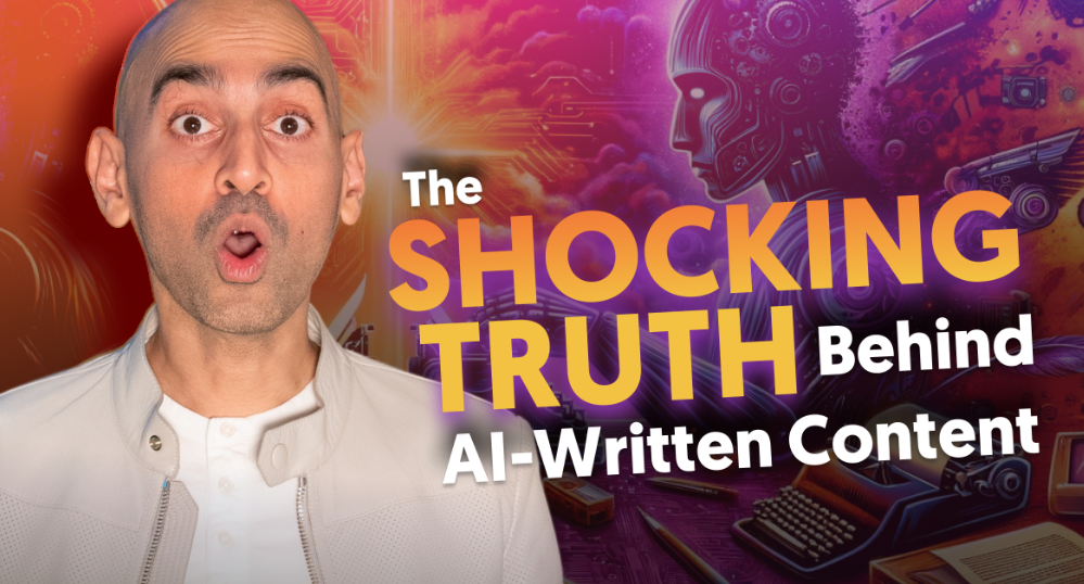 The image on which there’s a photo of Neil Patel, and the Test Reads: “The Shocking Truth Behind AI-written Content”