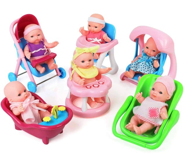 click-n-play-set-of-6-mini-5-baby-girl-dolls-with-accessories-stroller-high-1