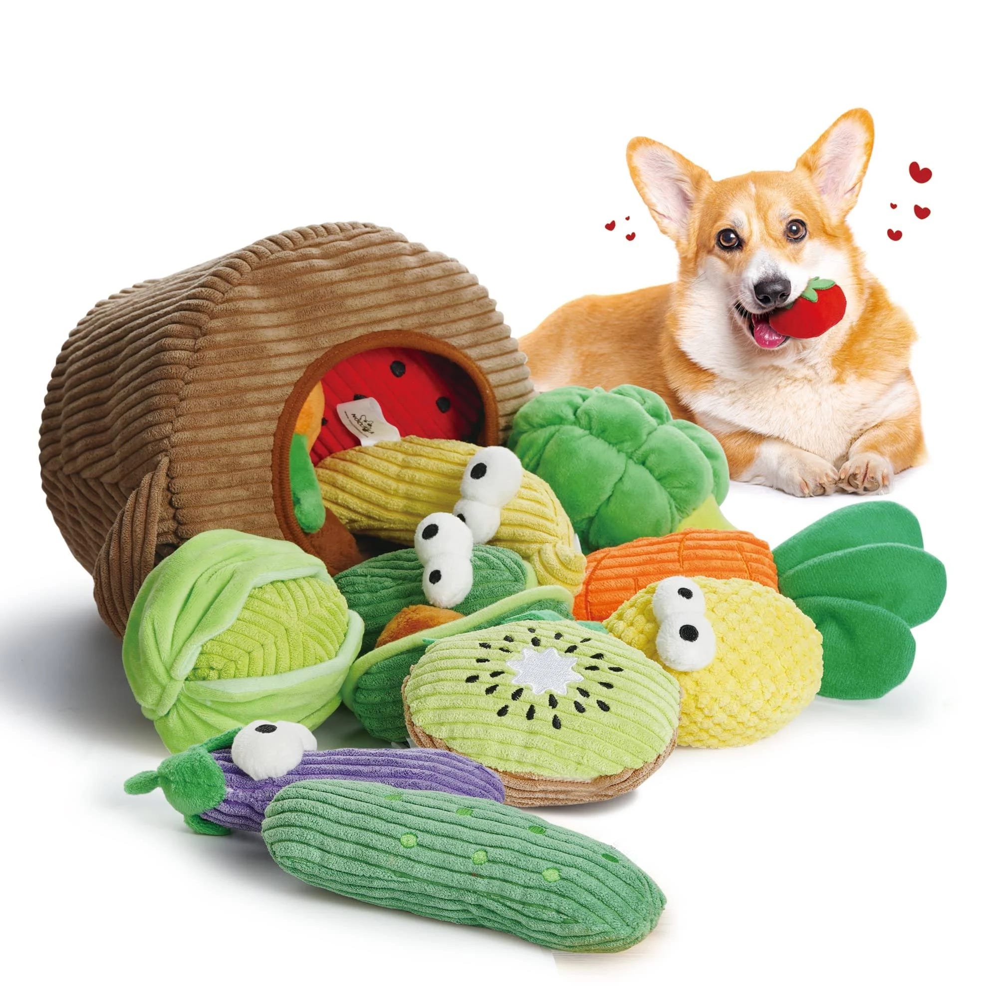 Nocciola Grocery Bag Dog Toys: 15 Fruits & Veggies Squeaky Toys for Aggressive Chewers | Image