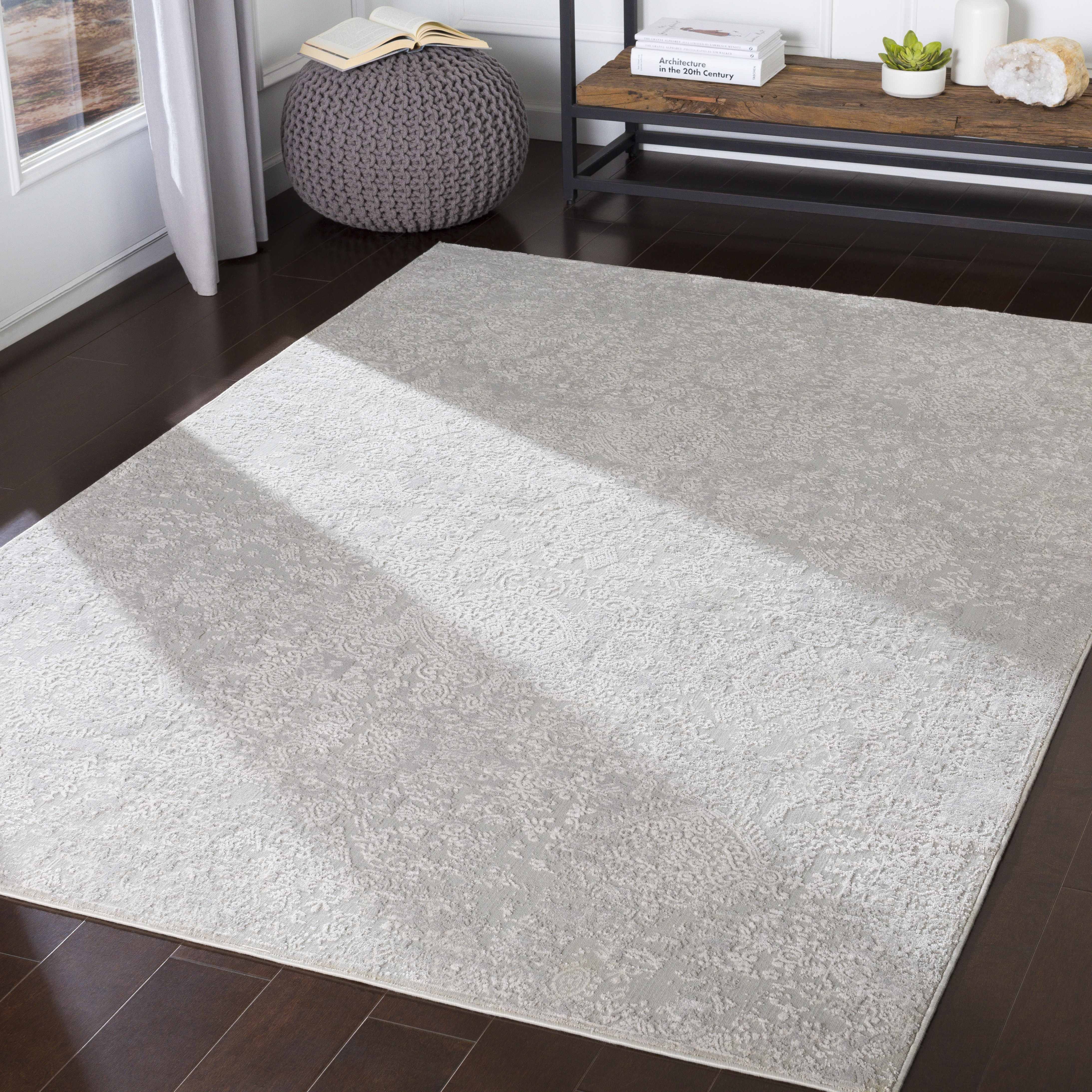 Off White Embossed Viscose Area Rug for Living and Bedroom | Image