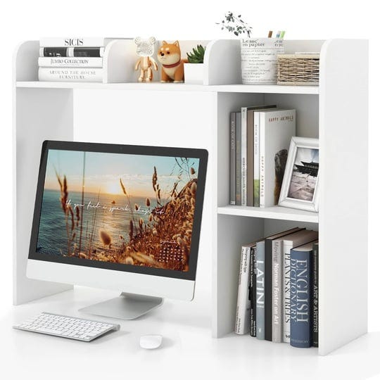 tangkula-desktop-bookshelf-countertop-storage-hutch-with-5-shelves-for-computer-desk-white-1