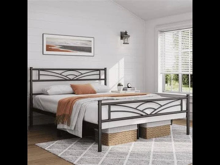 yaheetech-metal-platform-bed-with-cloud-inspired-design-queen-black-size-83large-63-w-35h-1